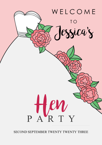 Hen_Party_floral_wedding_dress_signs - design template - 1319