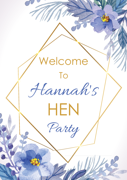 Blue_Floral_and_gold_Hen_party_sign - design template - 1321